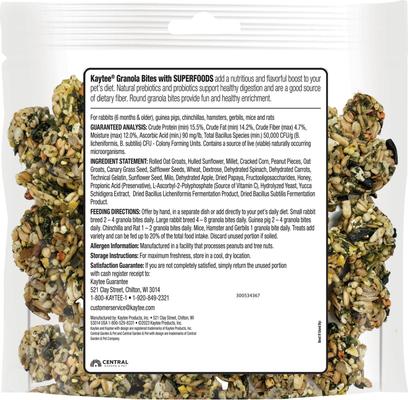 Show full view: Kaytee Granola Small Animal Bites with Superfoods Spinach & Carrot Small Pet Treats, 4.5-oz bag slide 5 of 7