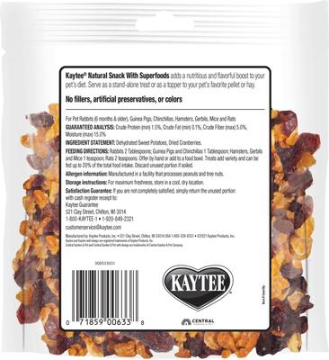 Show full view: Kaytee Natural Snack with Superfoods Sweet Potato & Cranberry Blend Small Pet Treats, 3-oz bag slide 6 of 9