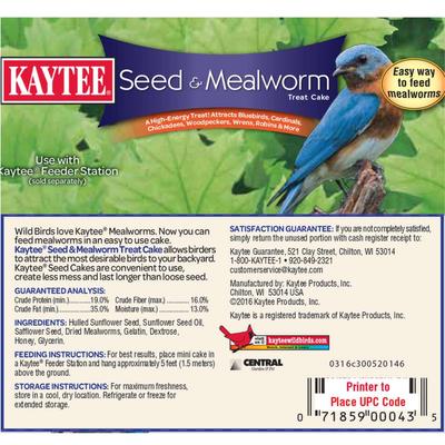 Show full view: Kaytee Seed & Mealworm Wild Bird Treat Cake, 6-oz slide 4 of 7