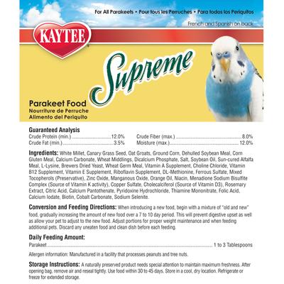 Show full view: Kaytee Supreme Pet Birds Parakeet Food, 20-lb bag slide 6 of 9