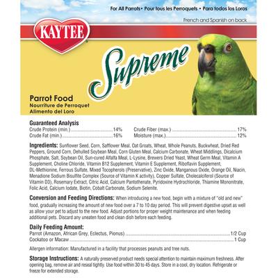 Show full view: Kaytee Supreme Parrot Food, 20-lb bag slide 7 of 9