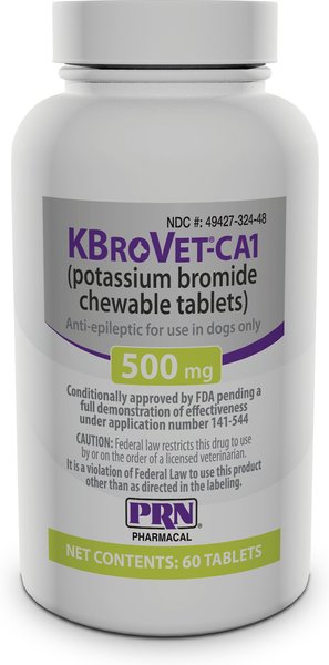 Show full view: KBroVet-CA1 (potassium bromide) Chewable Tablets for Dogs, 500-mg, 60 tablets slide 1 of 4