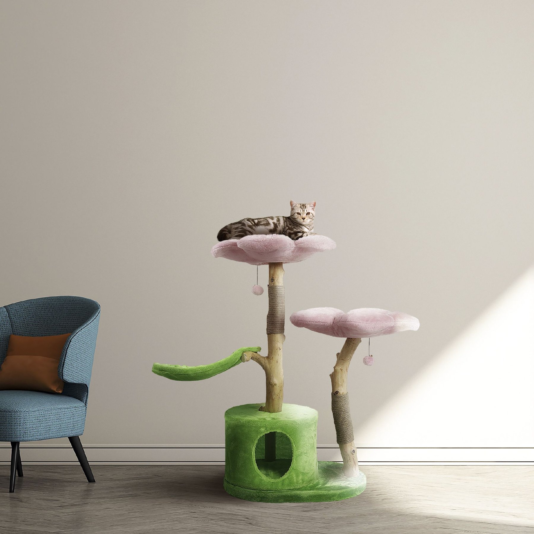 KBSPETS Floral 45-in Sisal Cat Tree, Cherry Blossom