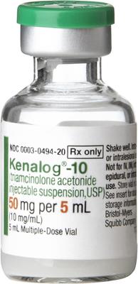 Show full view: Kenalog-10 (triamcinolone acetonide, injectable suspension, USP), 10-mg/mL, 5-mL multi-dose vial slide 3 of 5