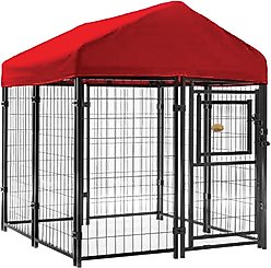 KennelMaster Vinyl Coated Welded Wire Boxed Dog Kennel, Black, 4-ft x 4-ft x 4-ft