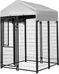 KennelMaster Vinyl Coated Welded Wire Boxed Dog Kennel, Black, 4-ft x 4-ft x 6-ft