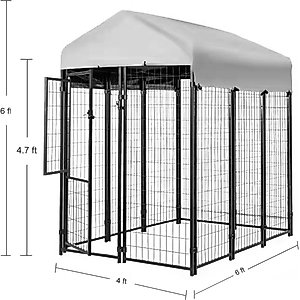 KennelMaster Vinyl Coated Welded Wire Boxed Dog Kennel, Black, 6-ft x 4-ft x 6-ft