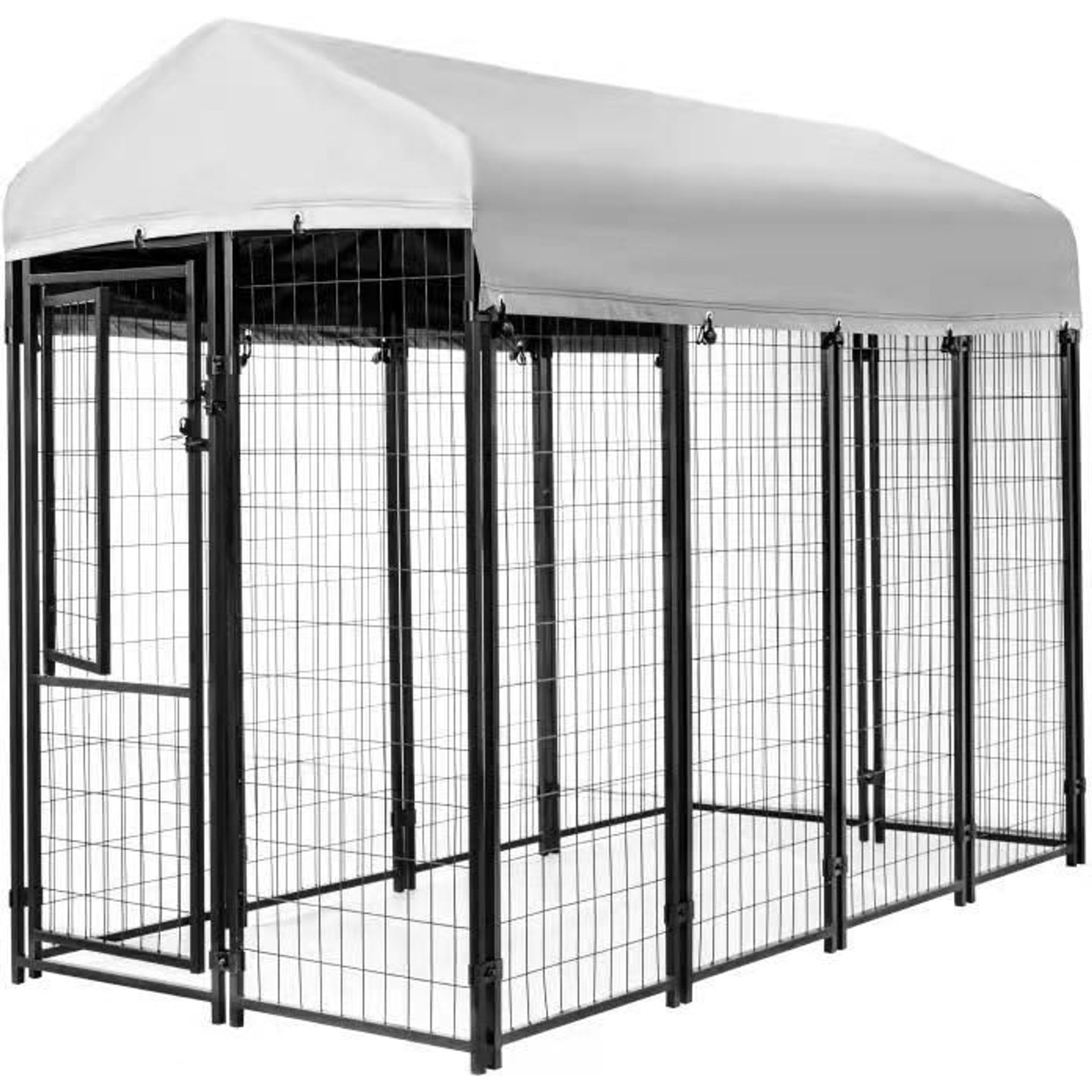 KennelMaster Vinyl Coated Welded Wire Boxed Dog Kennel, Black, 8-ft x 4-ft x 6-ft
