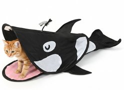 Kensie Orca Collapsible Interactive Play Cat Tunnel with Crinkle Tail, Feather Spout & Travel Bag, Black, 38-in