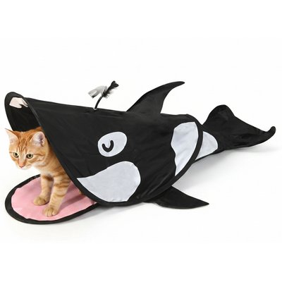 Kensie Kensie Orca Collapsible Interactive Play Cat Tunnel with Crinkle Tail, Feather Spout & Travel Bag, Black, 38-in