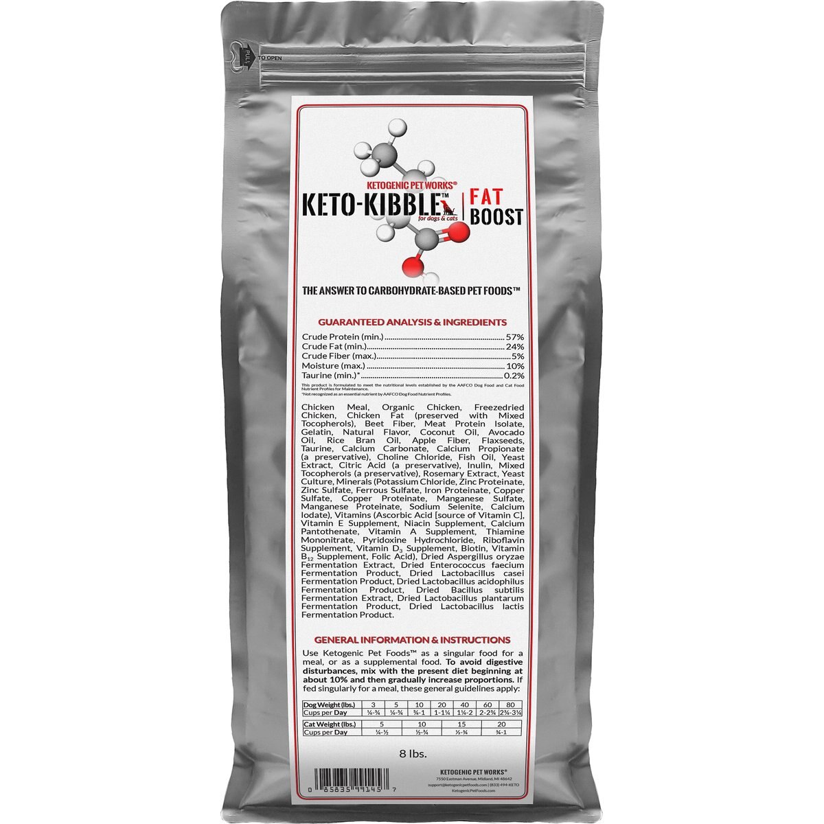 Ketogenic Pet Food Keto-Kibble Fat Boost Dry Dog & Cat Food, 8-lb bag