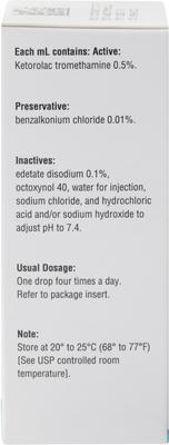 Show full view: Ketorolac Tromethamine (Generic) Ophthalmic Solution 0.5%, 5-mL bottle slide 2 of 6