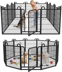 Kfvigoho 12-Panel Anti-Rust Portable Heavy Duty Steel Dog Exercise Playpen with Doors, Snowy Black, 40-in