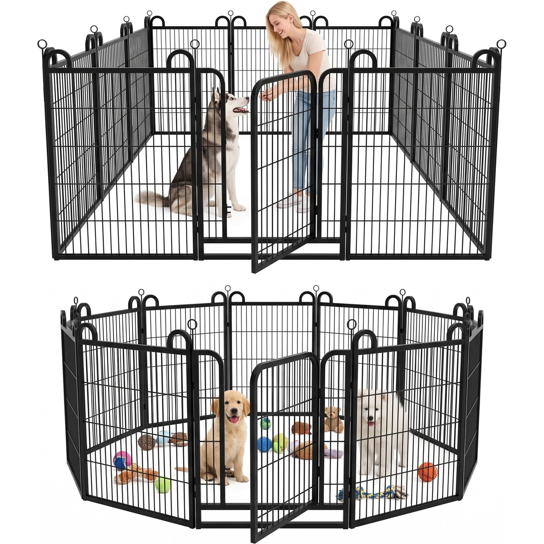 Kfvigoho 12-Panel Anti-Rust Portable Heavy Duty Steel Dog Exercise Playpen with Doors, Snowy Black, 40-in