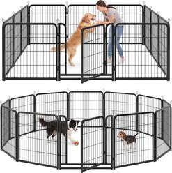 Kfvigoho 12-Panel Portable Foldable Anti-Rust Heavy Duty Steel Dog Exercise Pen with Doors, Snowy Black, 32 x 32-in