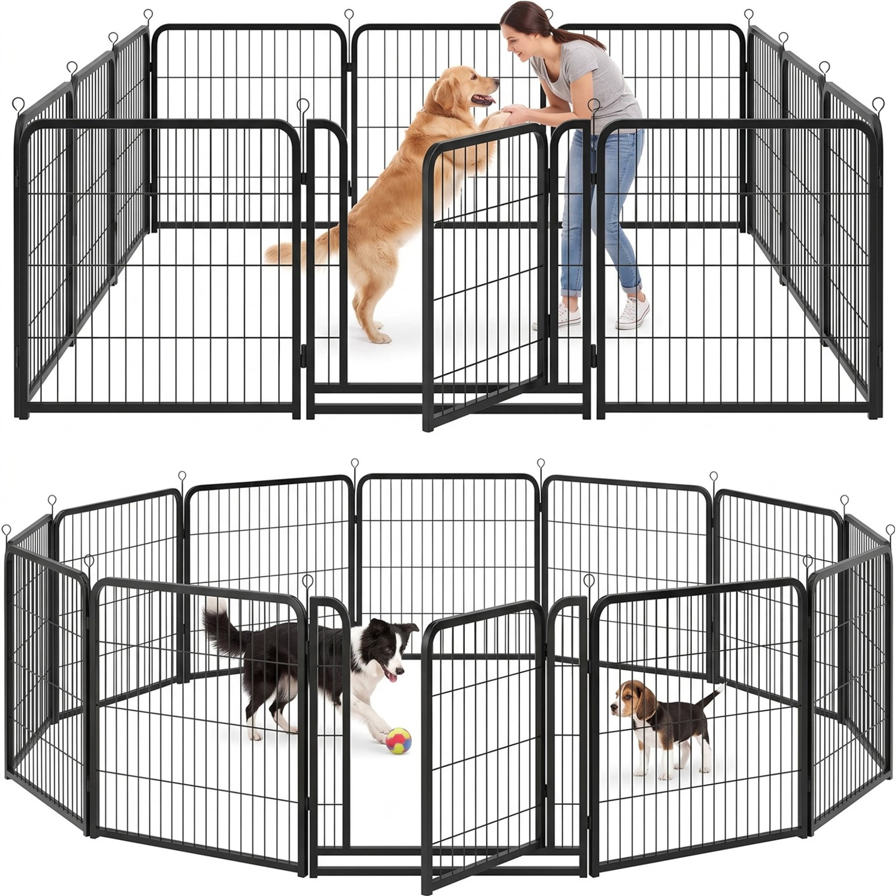Kfvigoho 12-Panel Portable Foldable Anti-Rust Heavy Duty Steel Dog Exercise Pen with Doors, Snowy Black, 32 x 32-in