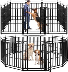 Kfvigoho 12-Panel Portable & Foldable Heavy Duty Steel Dog Exercise Playpen, Snowy Black, 47-in