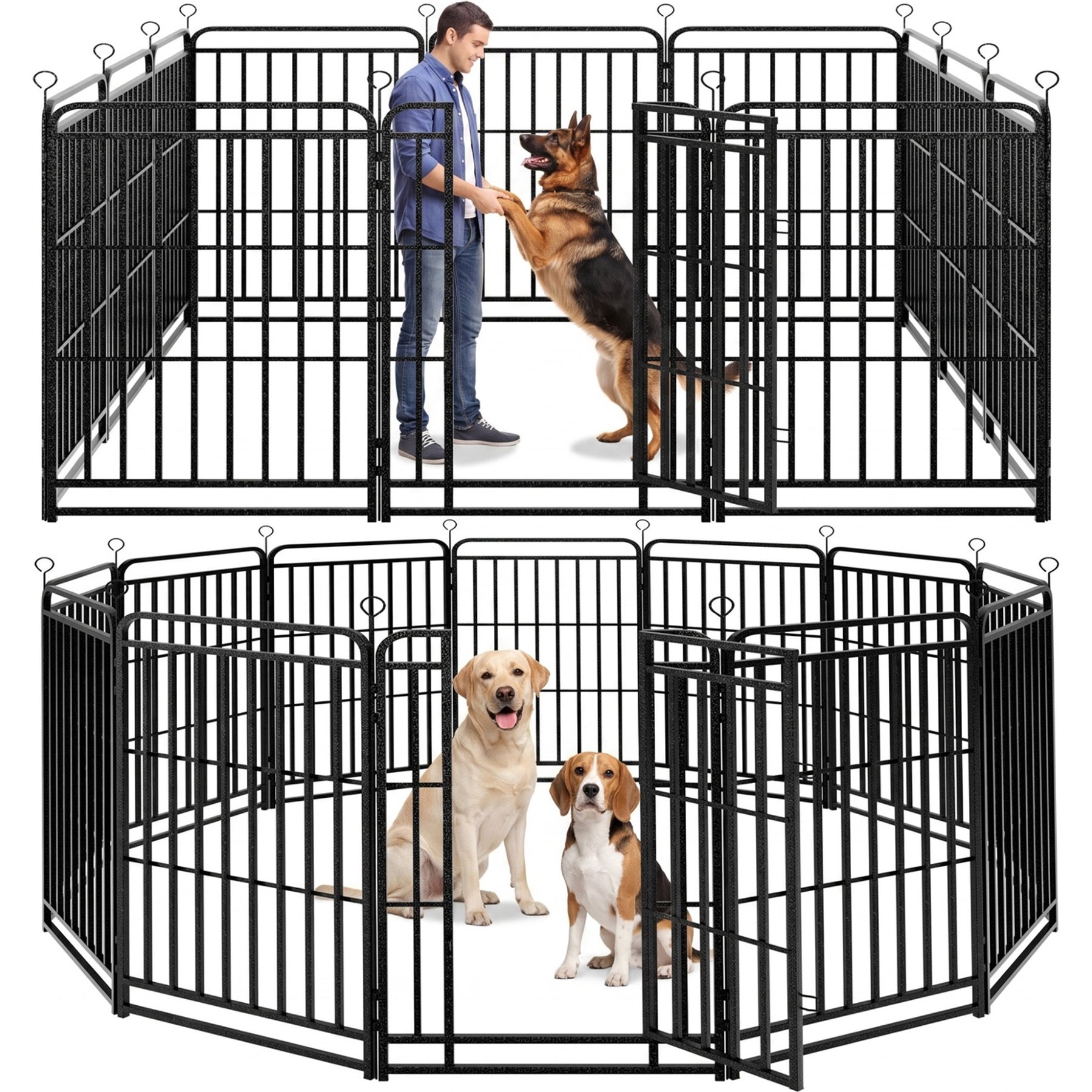 Kfvigoho 12-Panel Portable & Foldable Heavy Duty Steel Dog Exercise Playpen, Snowy Black, 47-in