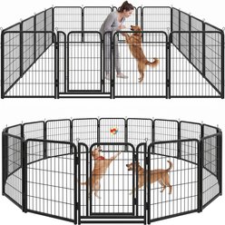 Kfvigoho 16-Panel Portable Foldable Anti-Rust Heavy Duty Steel Dog Exercise Pen with Doors, 32 x 40-in, Snowy Black