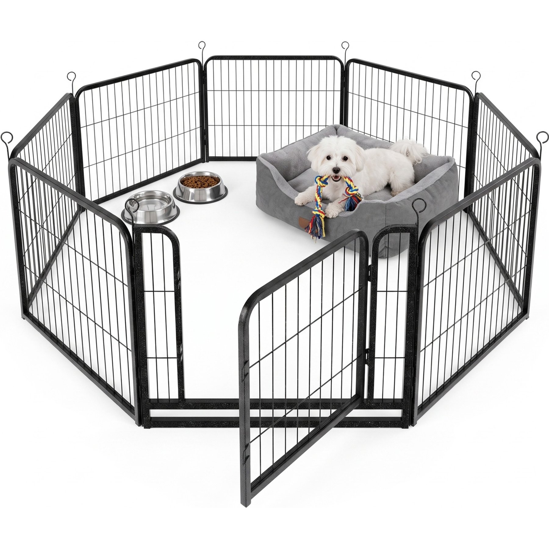 Kfvigoho 8-Panel Indoor Use Anti-Rust Portable Dog Exercise Pen with Doors, 22 x 24-in, Snowy Black