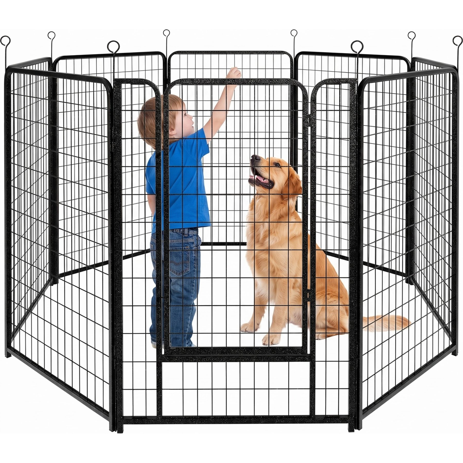 Kfvigoho 8-Panel Portable Foldable Anti-Rust Heavy Duty Steel Dog Exercise Pen with Doors, Snowy Black, 32 x 50-in