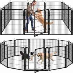 Kfvigoho Anti-Rust Portable Foldable Easy Assembly Outdoor 12 Panels Heavy Duty Steel Dog Exercise Pen with Doors, 32-ft, Snowy Black