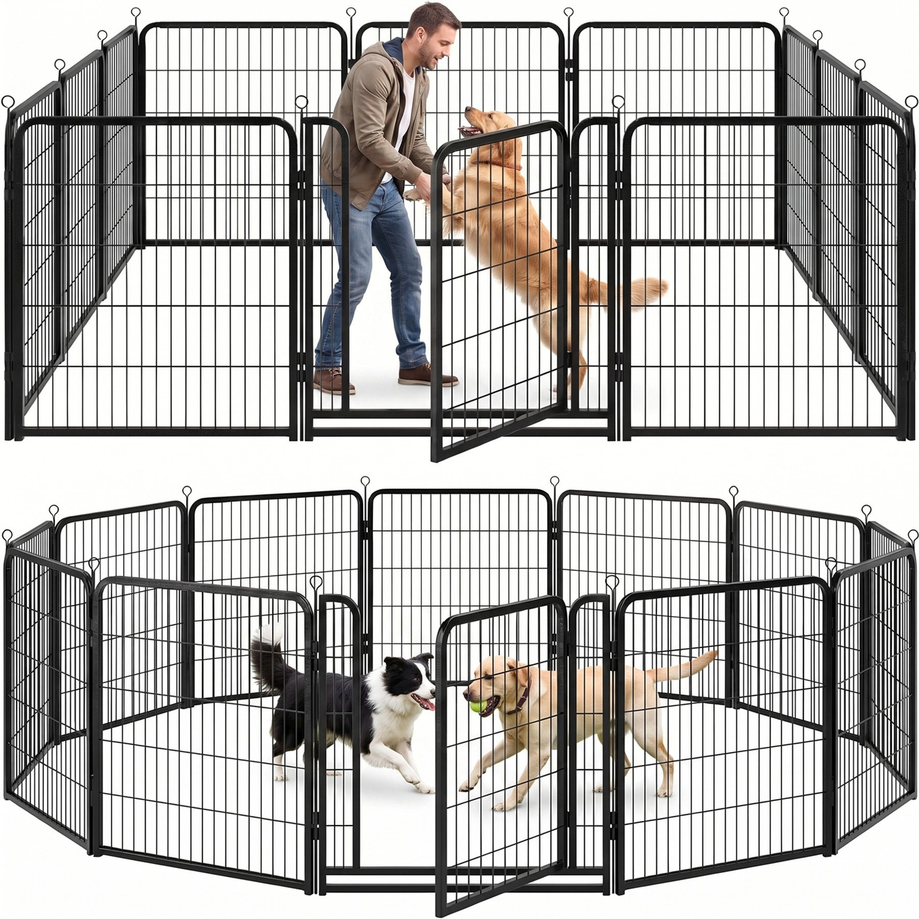 Kfvigoho Anti-Rust Portable Foldable Easy Assembly Outdoor 12 Panels Heavy Duty Steel Dog Exercise Pen with Doors, 32-ft, Snowy Black