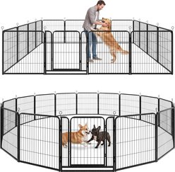 Kfvigoho Anti-Rust Portable Foldable Easy Assembly Outdoor 16 Panels Heavy Duty Steel Dog Exercise Pen with Doors, 42-ft, Snowy Black