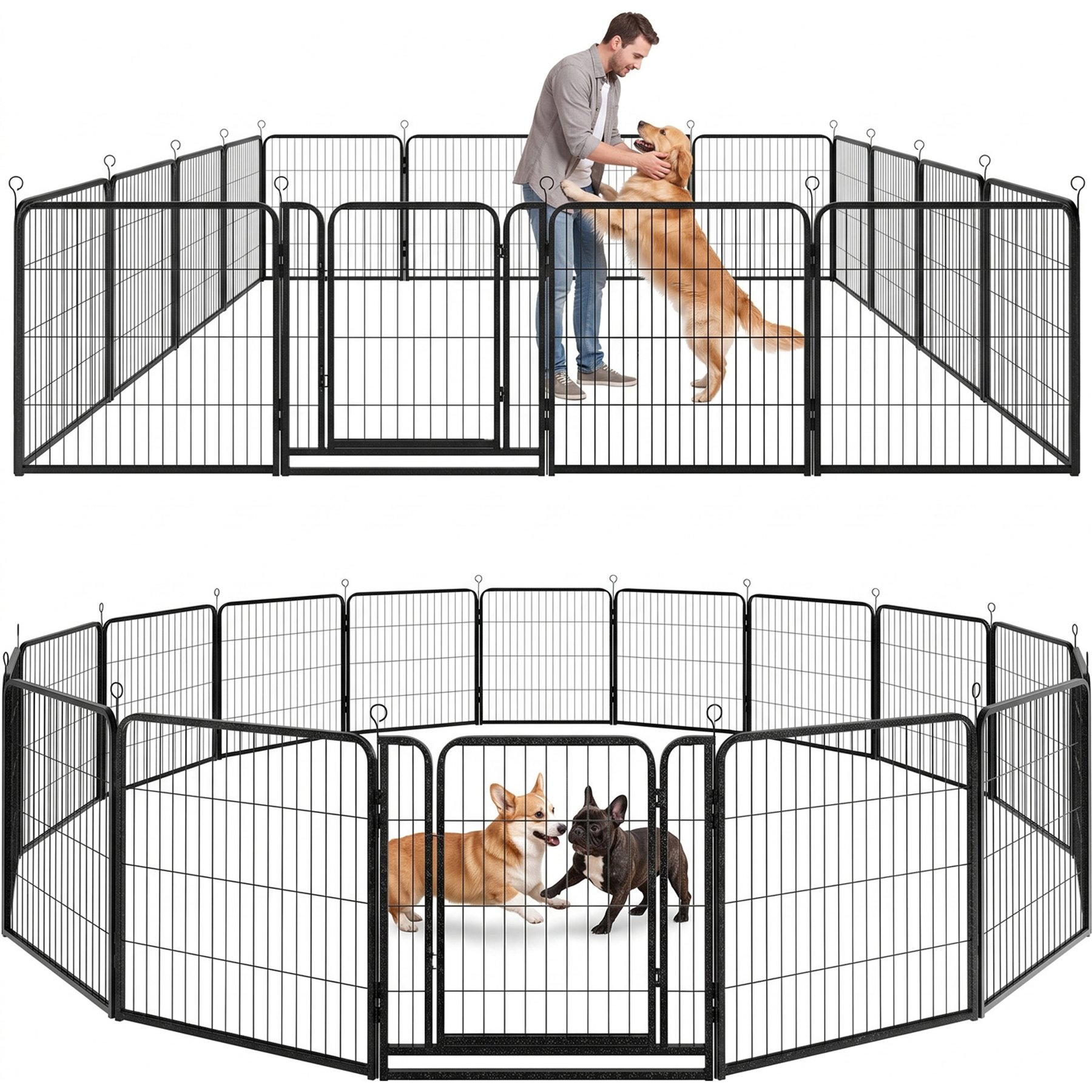 Kfvigoho Anti-Rust Portable Foldable Easy Assembly Outdoor 16 Panels Heavy Duty Steel Dog Exercise Pen with Doors, 42-ft, Snowy Black