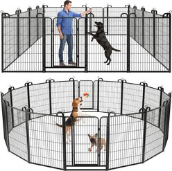 Kfvigoho Anti-Rust Portable Outdoor 16 Panels Heavy Duty Steel Dog Exercise Pen with Doors, 36-ft, Snowy Black
