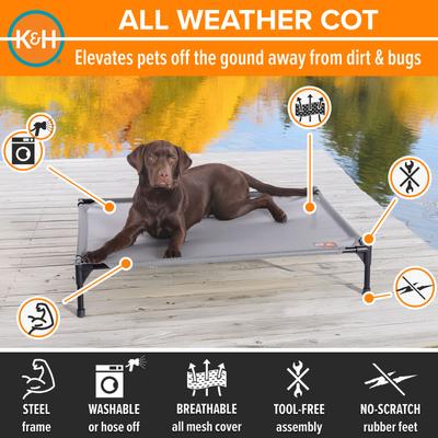 Show full view: K&H Pet Products All Weather Outdoor Elevated Cot Dog Bed, Gray, Large slide 2 of 12