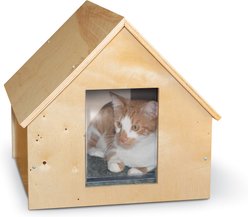 K&H Pet Products Birchwood Manor Indoor & Outdoor Wooden Cat House, Natural Wood