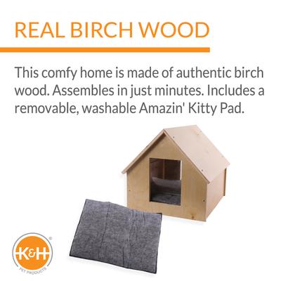 Show full view: K&H Pet Products Birchwood Manor Indoor & Outdoor Wooden Cat House, Natural Wood slide 3 of 11