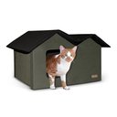 K&H Pet Products Extra-Wide Outdoor Unheated Kitty House, Olive/Black