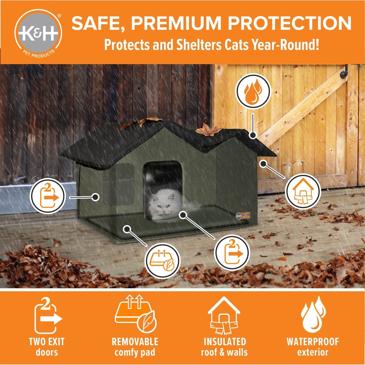 RoofHaus Outdoor Heated Cat House — olive green | Wagstro, image size:1200x1200