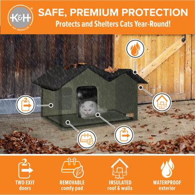 Show full view: K&H Pet Products Extra-Wide Outdoor Unheated Kitty House, Olive/Black slide 2 of 10