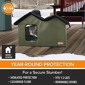 K&H Pet Products Extra-Wide Outdoor Unheated Kitty House, Olive/Black