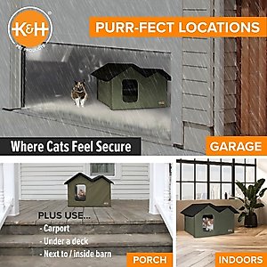 K&H Pet Products Extra-Wide Outdoor Unheated Kitty House, Olive/Black
