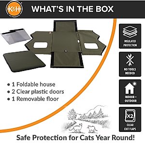 K&H Pet Products Extra-Wide Outdoor Unheated Kitty House, Olive/Black