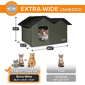 K&H Pet Products Extra-Wide Outdoor Unheated Kitty House, Olive/Black