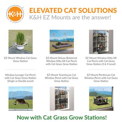Show full view: K&H Pet Products EZ Mount Deluxe Bolstered Kitty Sill with Cat Grass Grow Station Cat Window Perch, Gray slide 9 of 11