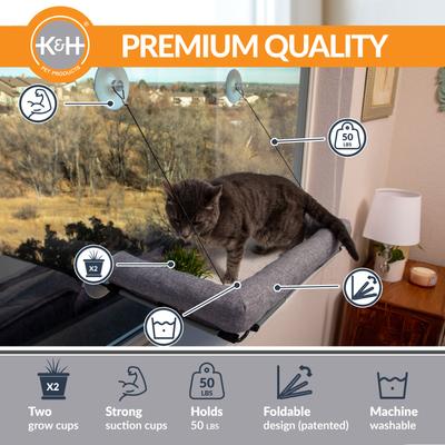 Show full view: K&H Pet Products EZ Mount Deluxe Bolstered Kitty Sill with Cat Grass Grow Station Cat Window Perch, Gray slide 2 of 11