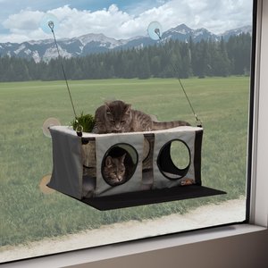 K&H Pet Products EZ Mount Penthouse Cat Window Perch with Cat Grass Grow Station, Gray/Black