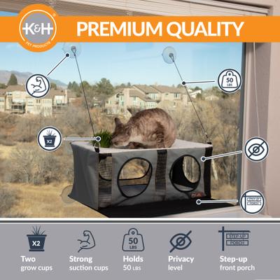 Show full view: K&H Pet Products EZ Mount Penthouse Cat Window Perch with Cat Grass Grow Station, Gray/Black slide 2 of 11