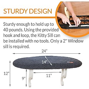 K&H Pet Products Kitty Sill Cat Window Perch Shelf Cushioned Cat Window Seat, Unheated, Gray