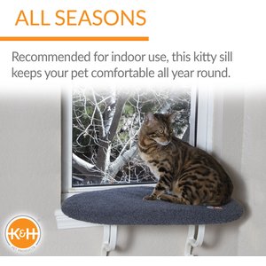 K&H Pet Products Kitty Sill Cat Window Perch Shelf Cushioned Cat Window Seat, Unheated, Gray
