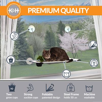Show full view: K&H Pet Products Lounger with Cat Grass Grow Station Single Level Cat Window Perch, Natural slide 2 of 12
