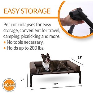 K&H Pet Products Original Bolster Pet Cot Elevated Dog Bed, Chocolate, Medium