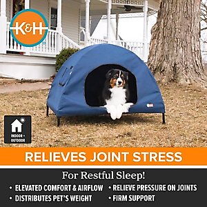 K&H Pet Products Original Indoor/Outdoor Covered Elevated Dog Bed, Navy Blue, Large
