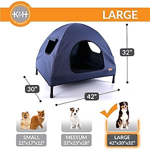 K&H Pet Products Original Indoor/Outdoor Covered Elevated Dog Bed, Navy Blue, Large